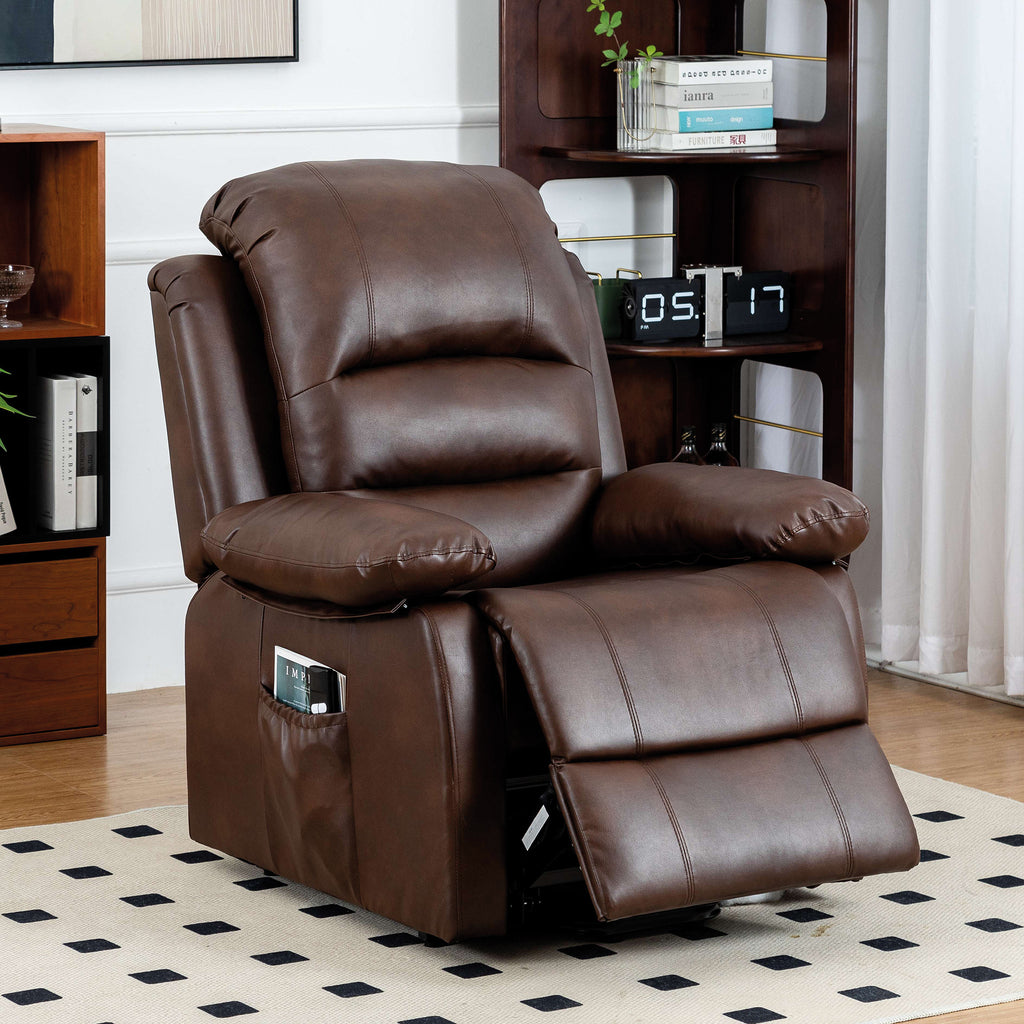 Lincoln Lift Tilt Chair Dark Brown Leather Air Fabric Double Motor