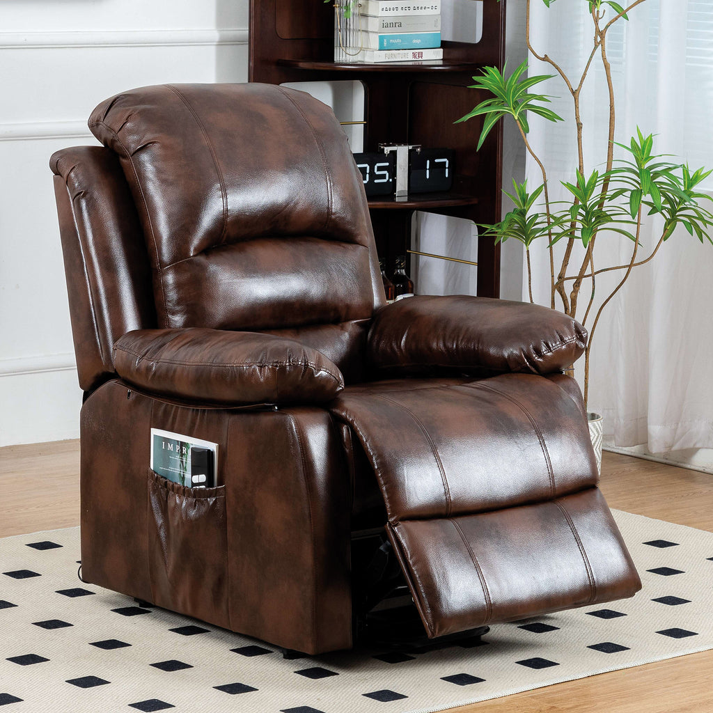 Lincoln Lift Tilt Chair Two Tone Brown Leather Air Fabric Double Motor