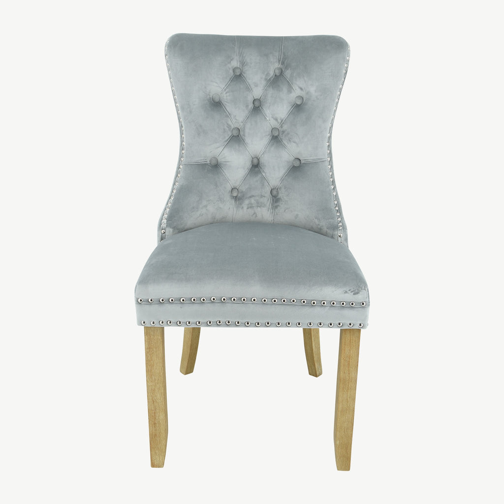 Kacey Dining Chairs Grey Velvet Brushed Leg