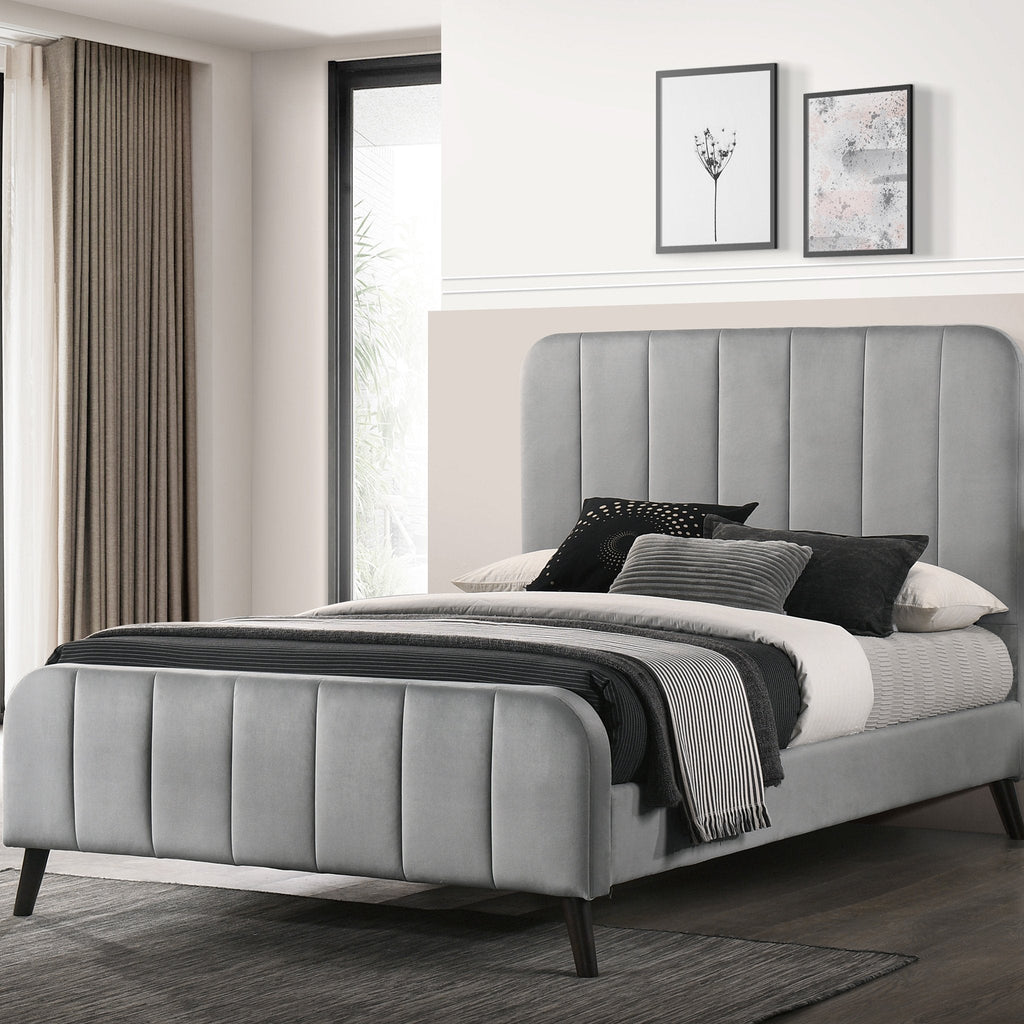 5' Marcel Upholstered Bed Frame Light Grey Velvet