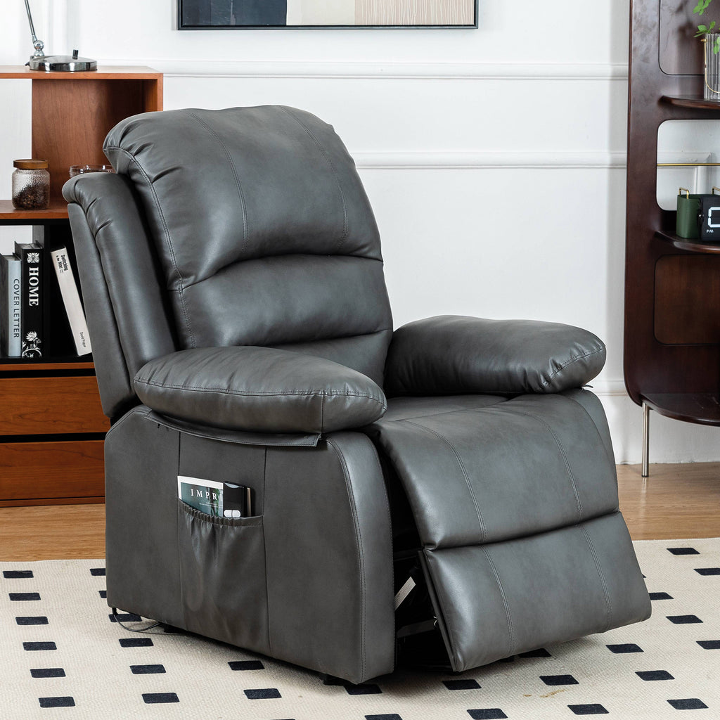 Lincoln Lift Tilt Chair Grey Leather Air Fabric Double Motor