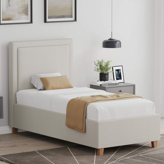 3' Bonnie Upholstered Ottoman Bed Frame Beige Fabric