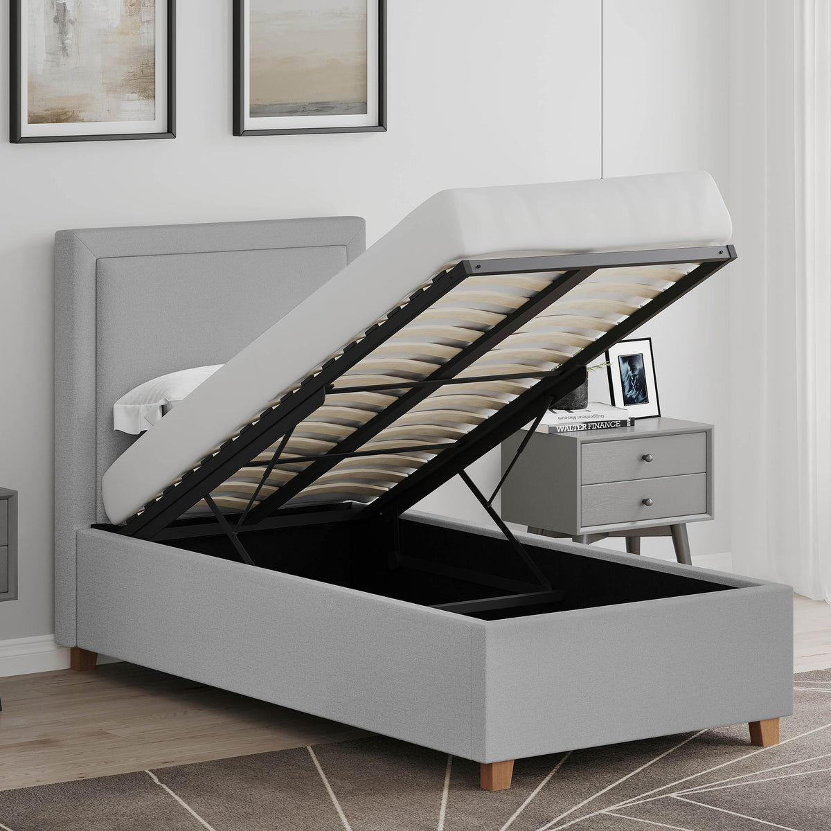 4' Bonnie Upholstered Ottoman Bed Frame Greige Fabric | Moffett & Sons