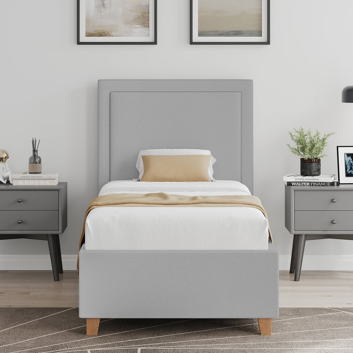 4' Bonnie Upholstered Ottoman Bed Frame Greige Fabric | Moffett & Sons