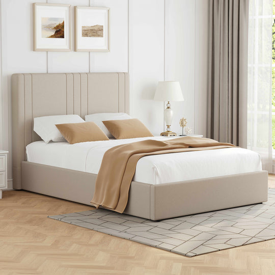 5' Willow Upholstered Bed Frame Beige Fabric
