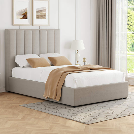 4'6 Clara Upholstered Bed Frame Beige Fabric