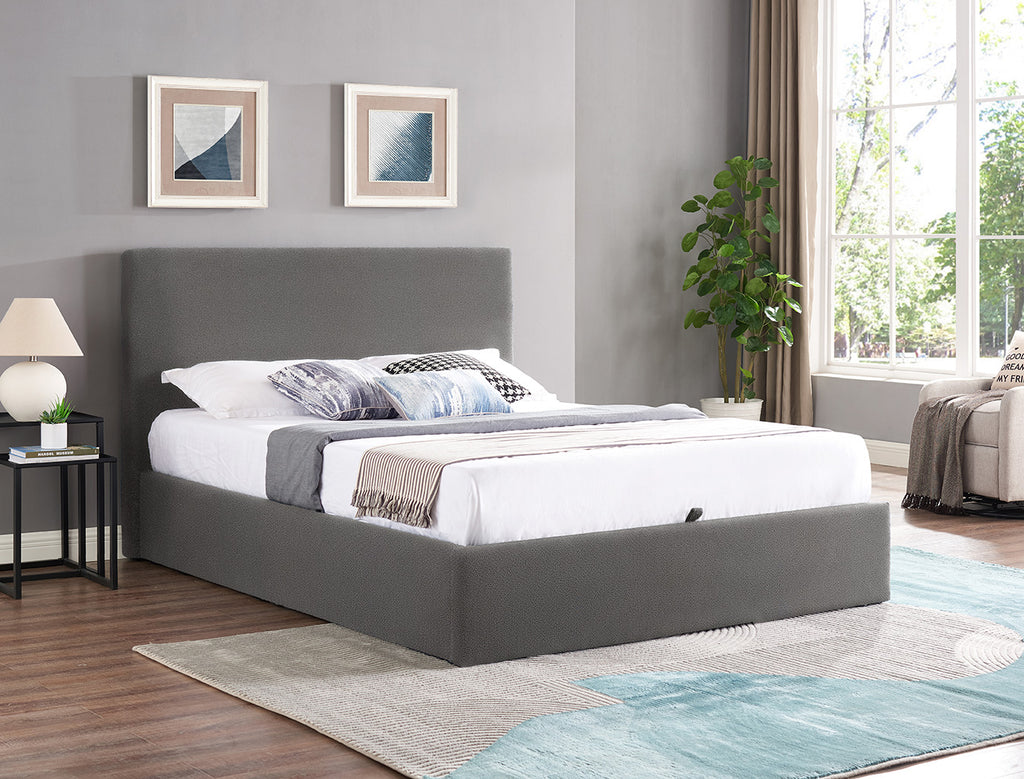 4' Ezra Ottoman Upholstered Bed Frame Dark Grey