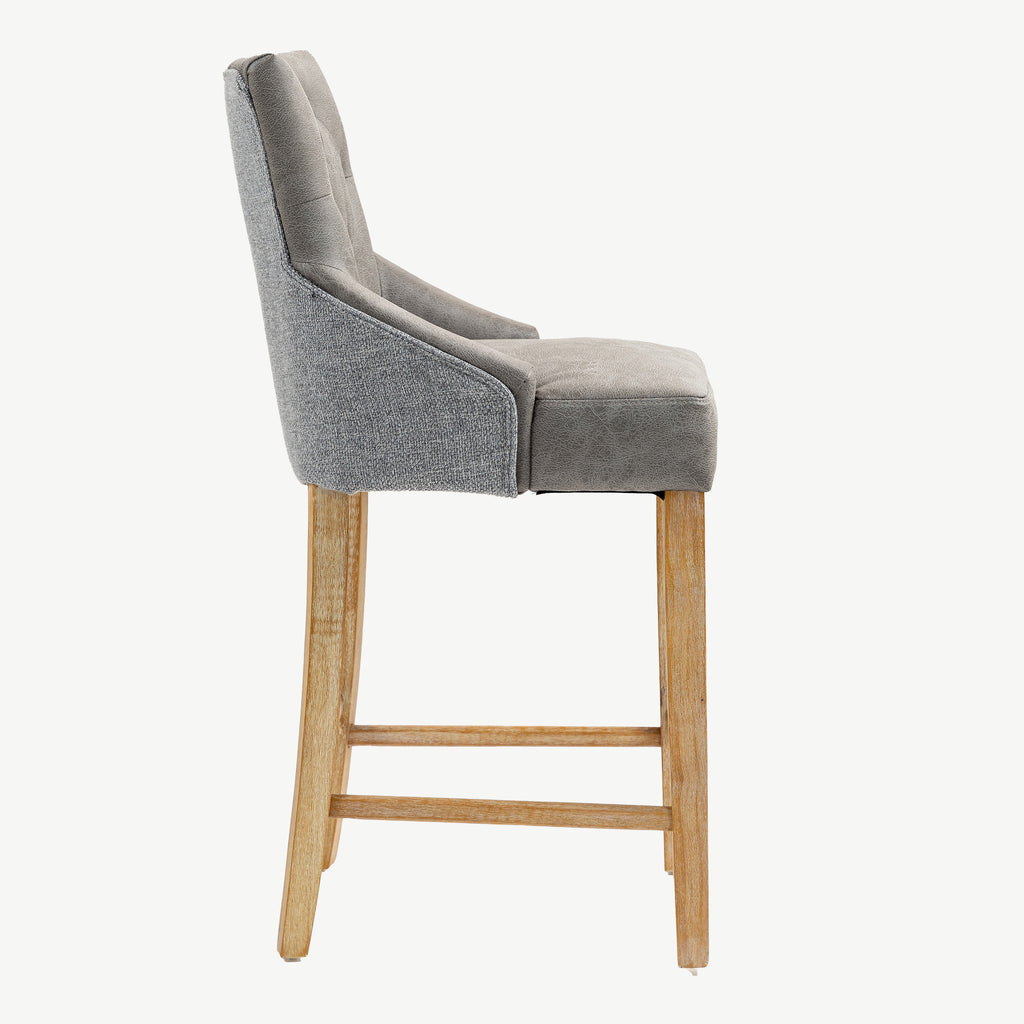 Jenna Bar Stool Steel PU with Mid Grey Chenille