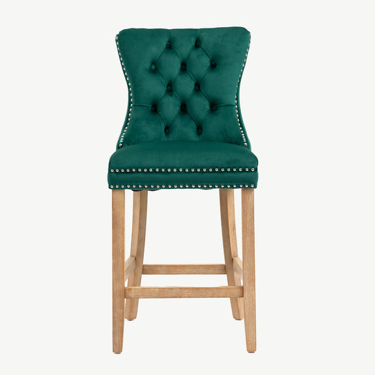 Kacey Bar Stool Green Velvet Brushed Leg