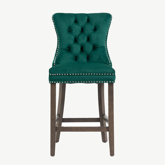 Kacey Bar Stool Green Velvet Antique Leg