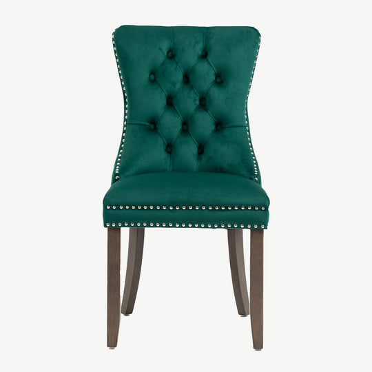 Kacey Dining Chairs Green Velvet Antique Leg