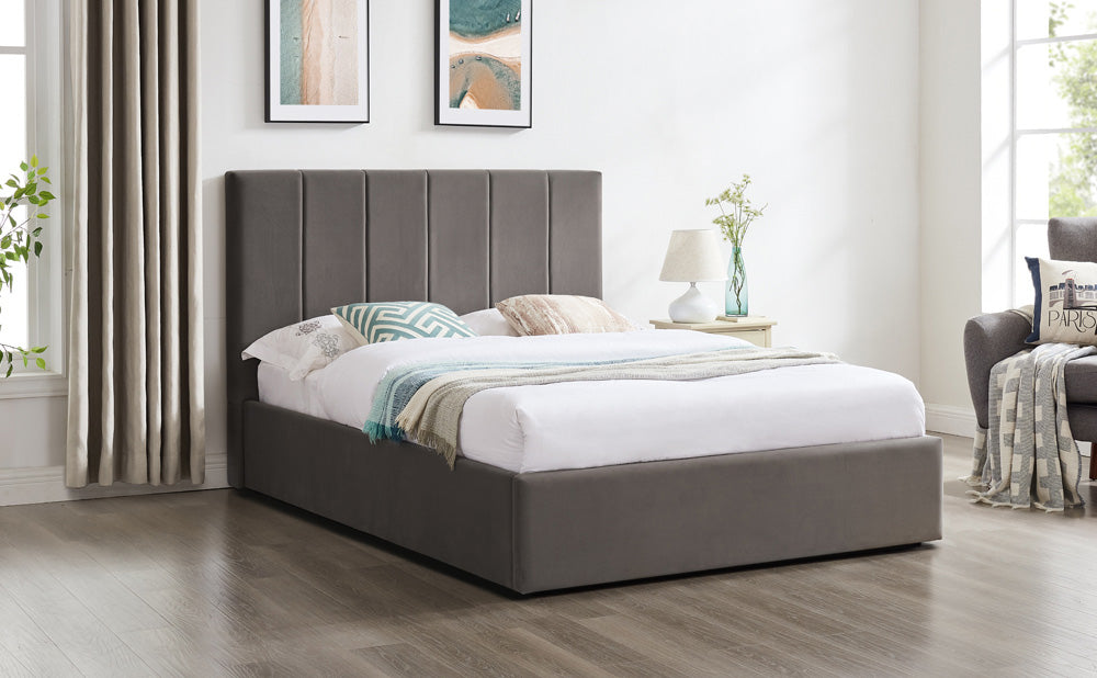 4'6 Lisa Upholstered Bed Frame Grey Velvet