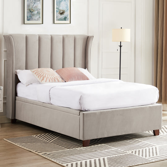 5' Mia Upholstered  Ottoman Bed Frame Taupe Velvet