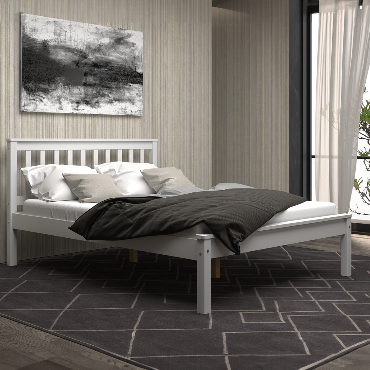 4'6 Rose Wooden Beds - White 