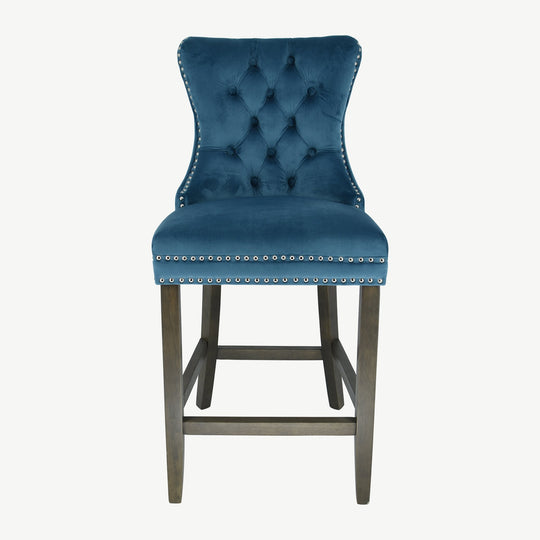 Kacey Bar Stool Teal Velvet Antique Leg