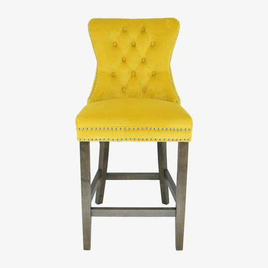 Kacey Bar Stool Gold Velvet Antique Leg