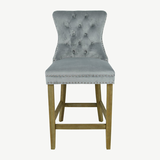 Kacey Bar Stool Grey Velvet Brushed Leg