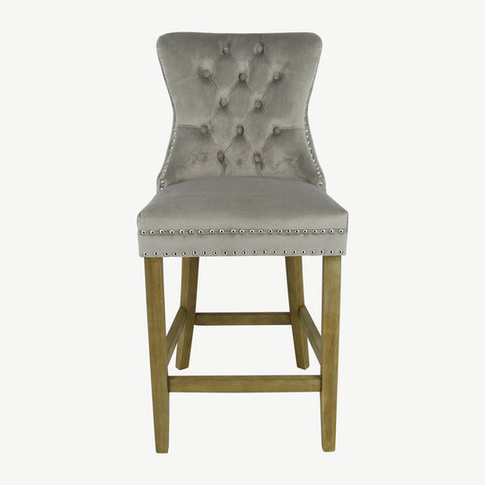 Kacey Bar Stool Mink Velvet Brushed Leg