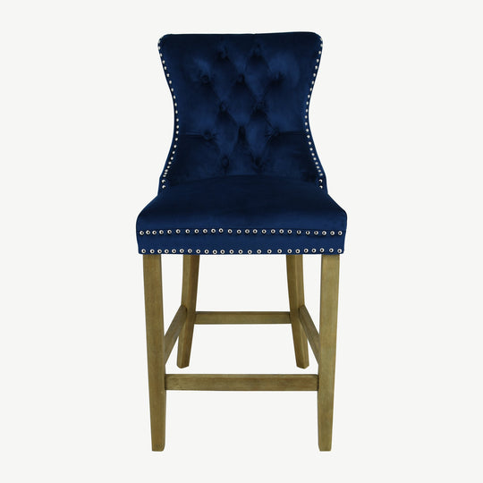 Kacey Bar Stool Navy Velvet Brushed Leg