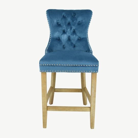 Kacey Bar Stool Teal Velvet Brushed Leg