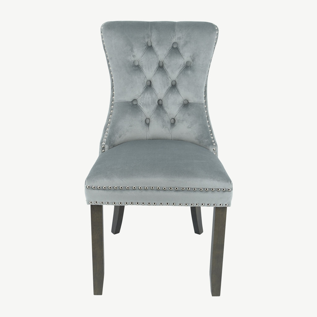 Kacey Dining Chairs Grey Velvet Antique Leg