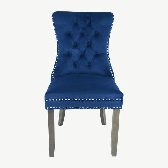Kacey Dining Chairs Navy Velvet Antique Leg