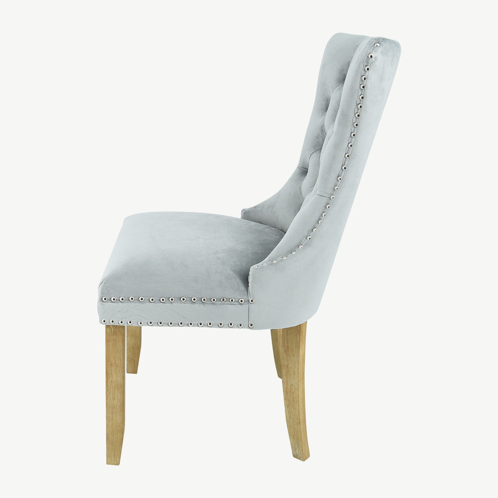 Kacey Dining Chairs Grey Velvet Brushed Leg