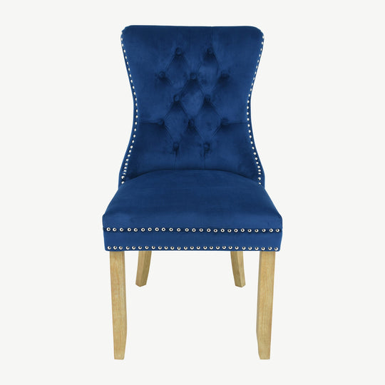 Kacey Dining Chairs Navy Velvet Brushed Leg