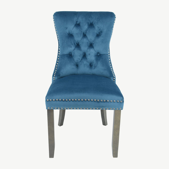 Kacey Dining Chairs Teal Velvet Antique Leg