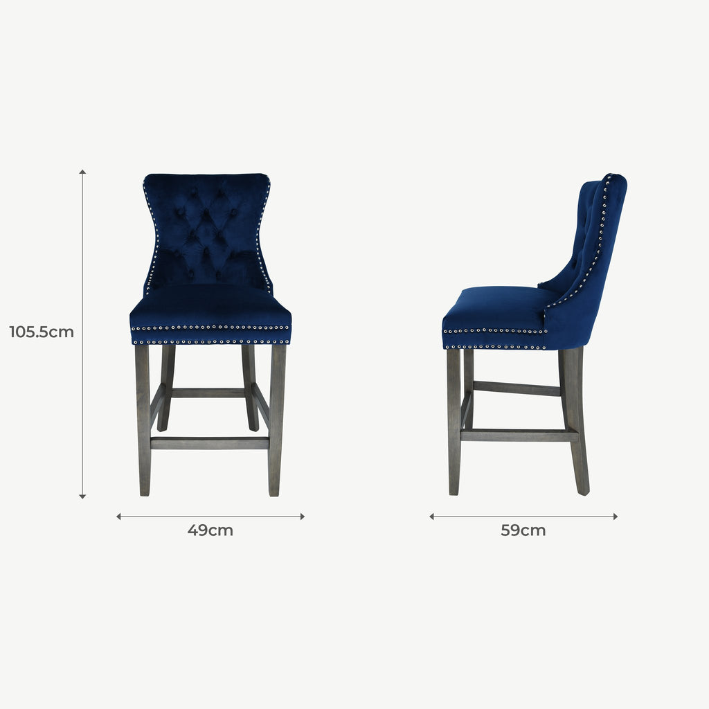 Kacey Bar Stool Navy Velvet Antique Leg