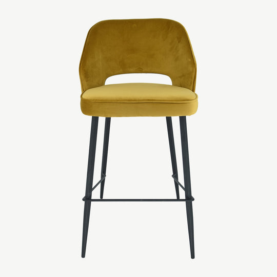 Sutton Bar Stool Mustard Velvet Medium Height