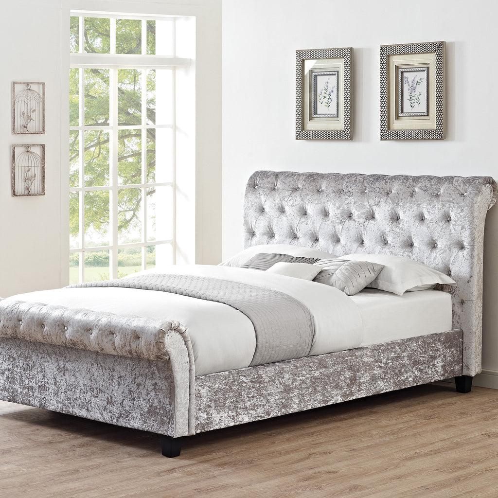 Chester Upholstered Bed Frame Grey Crushed Velvet