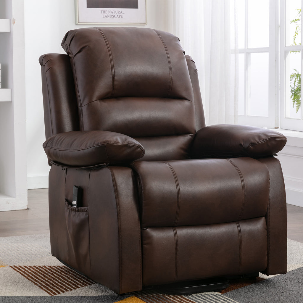 Lincoln Lift Tilt Chair Dark Brown Leather Air Fabric Double Motor